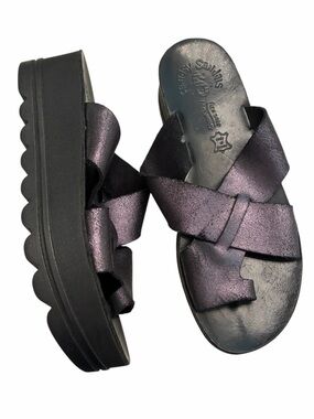 Fantasy Sandals Greece Gunmetal Leather Clara Flex Sole Platform Sandals